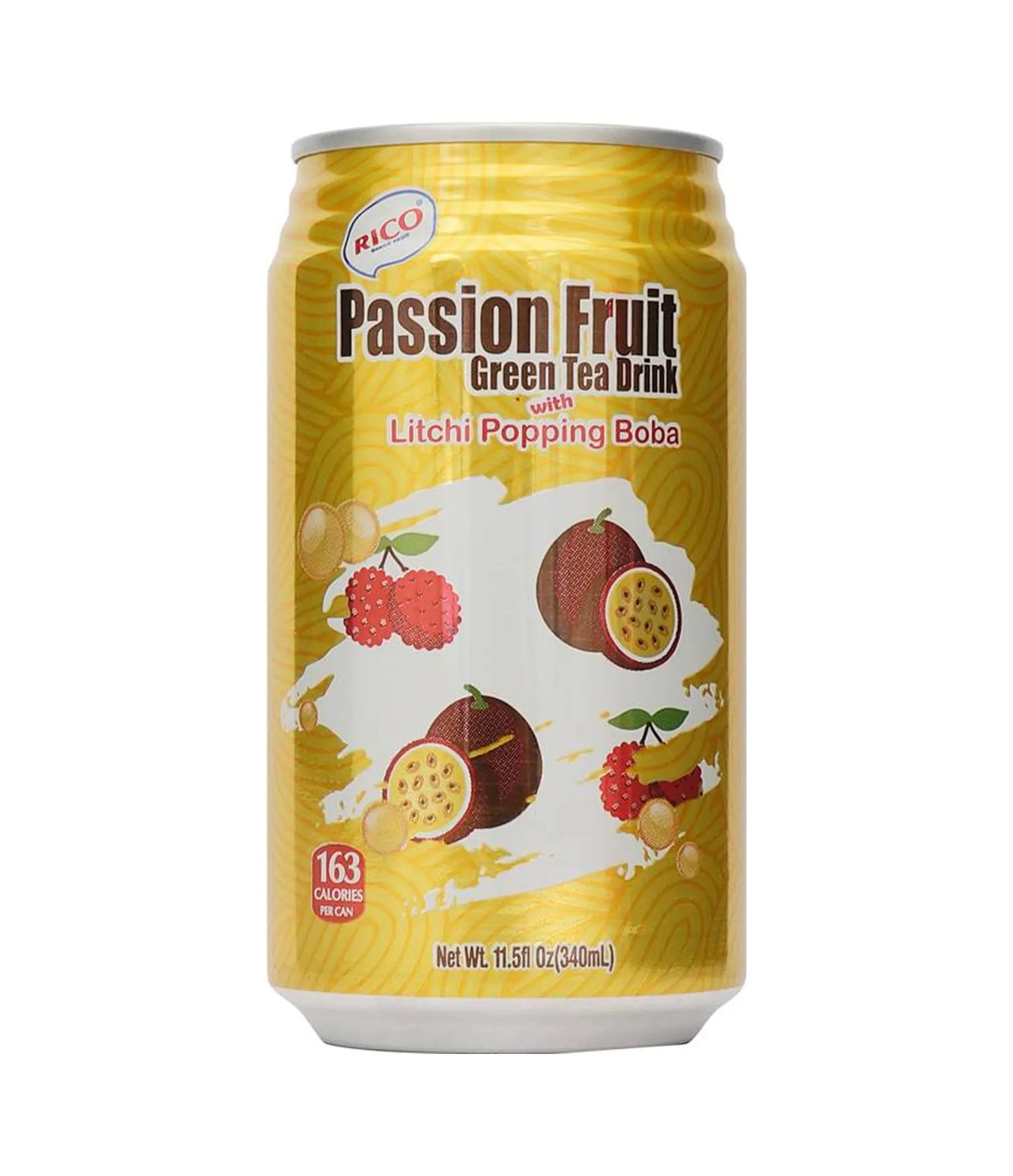 Rico Passion Fruit Green Tea Drink with Litchi Popping Boba