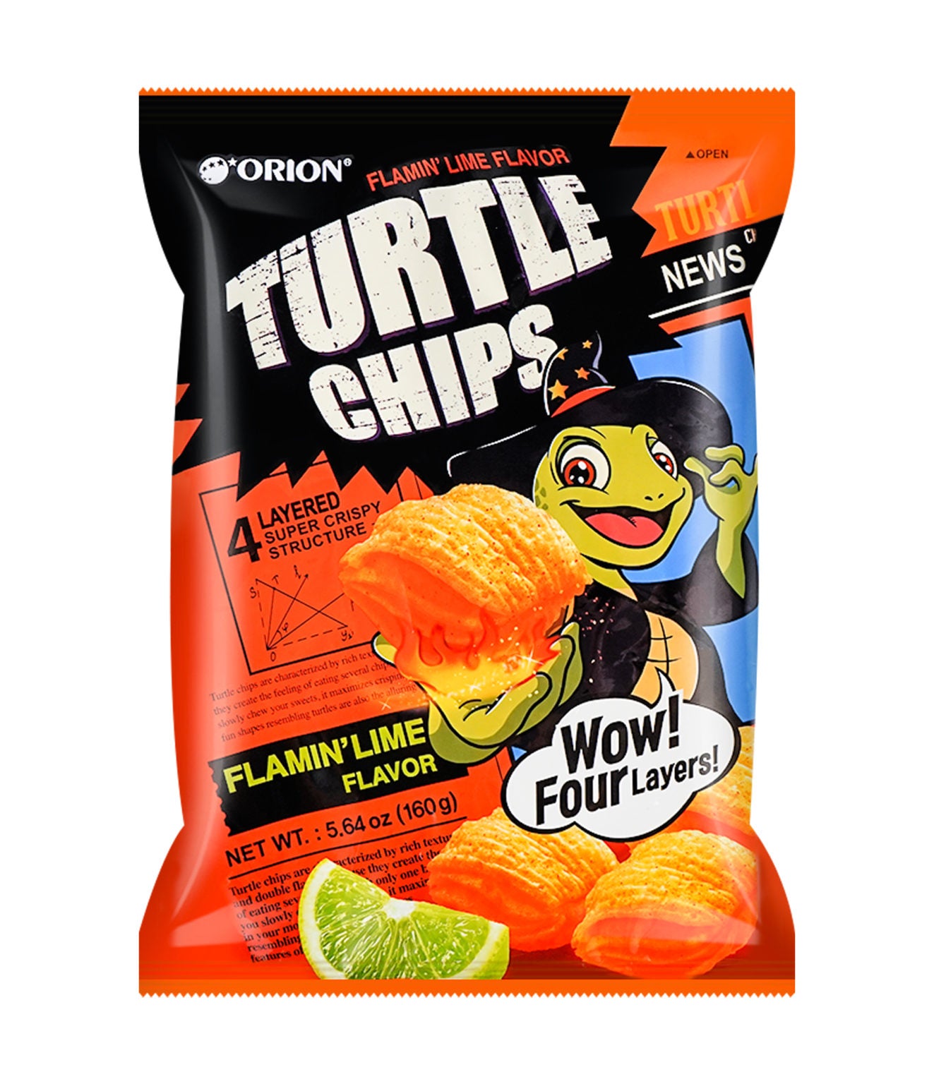 Orion Turtle Chips Flaming’ Lime Flavour